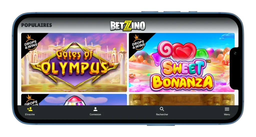 Bonus offerts sur l'application mobile Betzino